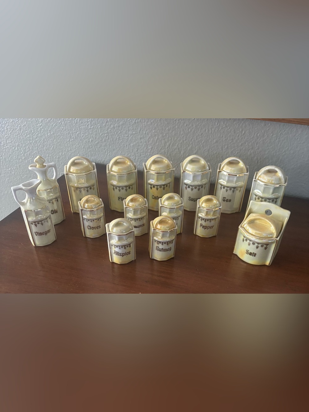 Vintage Ceramic Spice Jar Set in Cream and Yellow - Brand Unspecified
